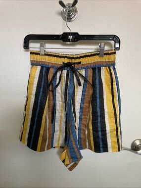 Sandro  size 34 Multicolor linen blend striped elastic waist drawstring Shorts